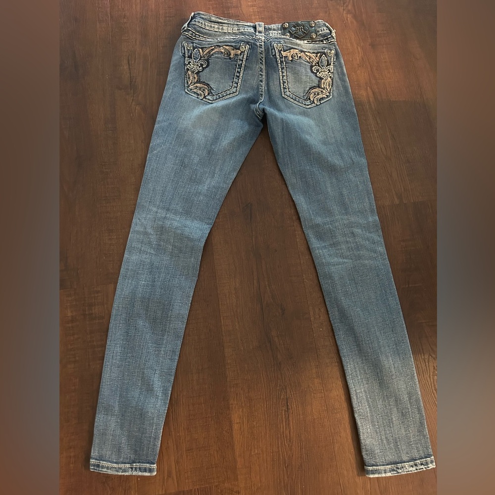 Miss Me Blue Skinny Jeans with Embroidery